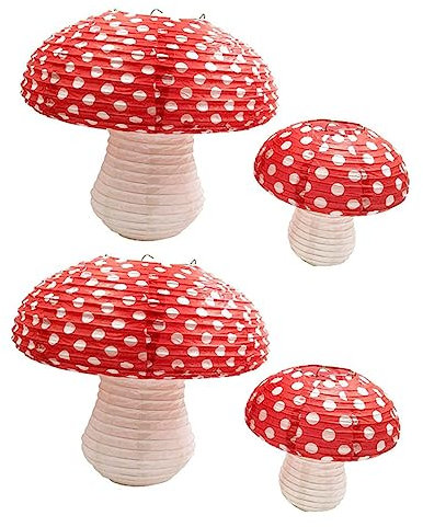 jojofuny 4pcs Mushroom Shaped Lanterns for Boys and Girls Birthday Parties Hanging Decor Fun and Cartoon Design for Home Decoration and School Ceremonies