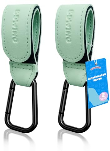 Bdwing Gancho Multifuncional para Silla de Paseo, 2 Pack Ganchos Carro Bebe Cuero, Ganchos para bolso carro bebe para colgar, Ligero y Duradero Accesorios Carro Bebe(Verde Turquesa)