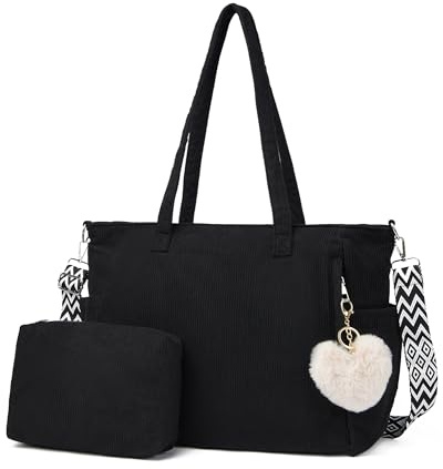 Makukke Cord Tote Bag Shopper Sac Femme Sac à bandoulière Grand sac à main Sacs à bandoulière pour le travail Bureau Voyage Shopping École (Noir)