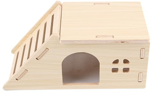 Haustier-Mäusehaus – Hamsterversteck, Holz-Hütte mit Kletterleiter, interaktives Langeweile Spielzeug für Futtersuche, Ruhe- und Spielunterstand für Mäuse und Rennmäuse, natürlich und sicher