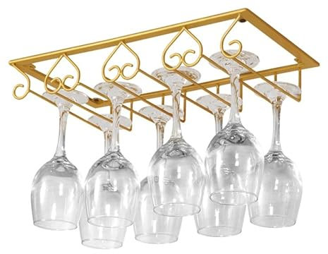 GLMGBP Wall Mounted Wine Rack, Glassware Drying Hanger, Beautiful Metal Frame, Under Cabinet Wine Glass Rack, For Red Wine Glass, Champagne Glass, Cocktail Glass (Color : Gold)
