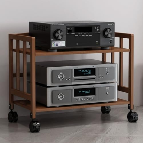 Rack Hifi Audio,mobile Stereo Hi Fi Rack Con Ruote Universali,2/3/4/5 Livelli Mobiletto Per Stereo Hifi E Giradischi,mobile Giradischi E Casse,per Soggiorno, Sala Giochi,marrone(2tier-50x38x53cm)