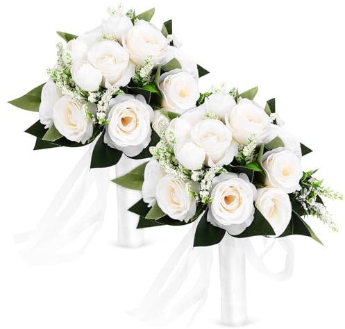 Alipis 2 Stück Brautstrauß Eleganter Hochzeitsstrauß für Brautjungfer für Hochzeiten und Fotoshootings Weiße mit Komfortablem Griff