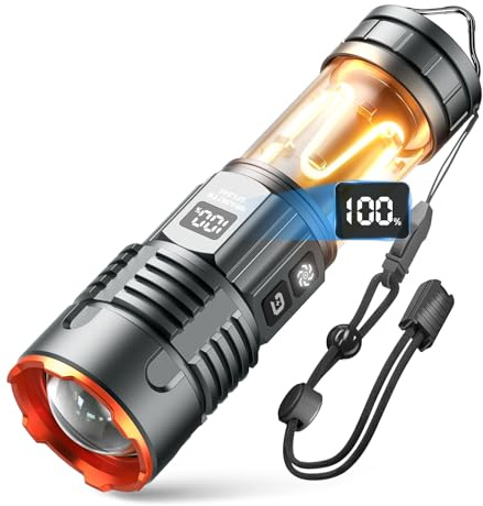 GEARLITE Rechargeable LED Torch with Intuitive Digital Battery Display, 11 Light Modes Zoomable Camping Torch, IP65 Waterproof Torches LED Super Bright for Outdoor Camping Dog Walking Emergency