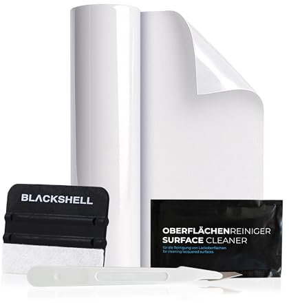 Blackshell® Universal Lackschutzfolie transparent 10cm x 200cm mit Werkzeug Set zum Folieren Folie selbstklebend als Auto Folie, Motorrad Folie, Fahrrad Schutzfolie