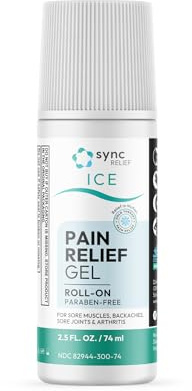 Sync Relief Ice Pain Relief Roll-On Gel with Menthol, Aloe, Arnica, Boswellia, Camphor & Vitamin E | Cooling Topical Analgesic for Arthritis, Back Pain, Muscle & Joint Aches | 2.5 FL OZ (74 ml)