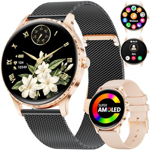 LIGE Montre Connectée Femme avec Appel Bluetooth,1.32 AMOLED Display Ronde Smartwatch Femme avec 100+ Modes Sportifs,Fonction Féminine,Fréquence Cardiaque,Sommeil,IP68 Étanche Android iOS (FV22-H)