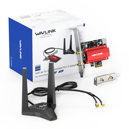 WAVLINK AXE5400 WiFi 6E PCIe Network Card, Tri-Band AX210 Wireless Adapter with Bluetooth 5.3, MU-MIMO, WPA3, OFDMA, Low-Profile Bracket, Heat Sink, for Windows 10/11 PC