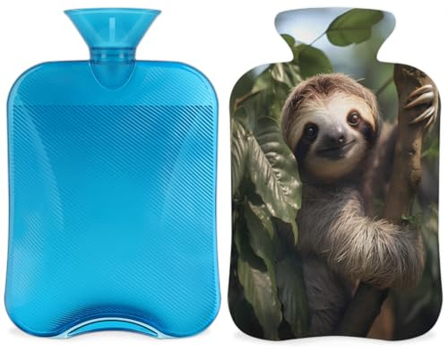Entemne Wärmflasche, 2 l, süßes Wildtier-Faultier-Wärmbeutel mit Bezug, wiederverwendbare Therapie-Tasche zur Schmerzlinderung, Menstruationskrämpfe, Muskelkater, Winterwärme, Geschenk