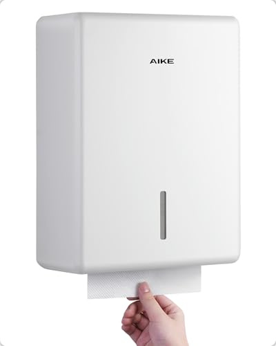 AIKE Paper Towel Dispenser, 400-Sheet for H2, H3, Z/V/C-Fold 25.2 x 11.5cm | Wall Mounted White Finish, No Mismatch, Safety Lock, Secure Drill-Mounting, Visible Window, Large Capacity, No Jamming