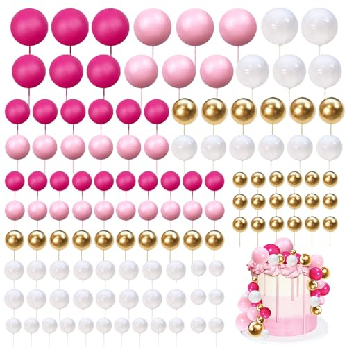 Boules de décoration de gâteau Cake Topper, 108 pièces boules de décoration de gâteau, DIY Mini ballon insertion cupcake boules de décoration de gâteau pour mariage anniversaire décoration de gâteau