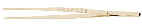 Pinces en acier inoxydable, longues pincettes professionnelles de 32 cm pour cuisiner des grillades et des pointes dentelées en argent doré et or rose en argent (Doré)