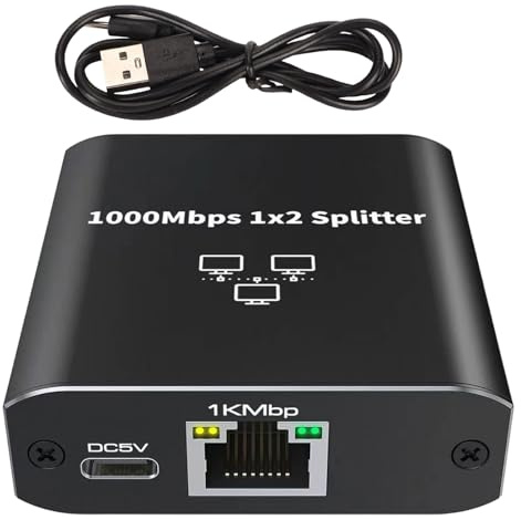 Menibeuty LAN Splitter 1 auf 2 1000Mbps Gigabit Ethernet Switch Splitter 2 Port Mit Type C-Netzkabel, Plug-and-Play 2-Port Netzwerk-Splitter für Computer, TV, Hub, Switch, Router, Set-Top Box,et
