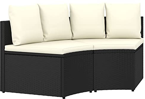 LoogCape Ensemble de 2 canapés de jardin en polyrotin noir avec coussins blanc crème, en forme d'éventail, pieds réglables, idéal pour balcon, terrasse et extérieur
