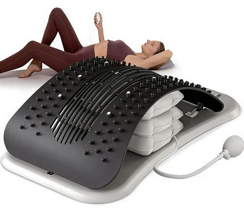 Estirador de espalda ajustable con cojín de aire, estirador de espalda para columna lumbar y masajeador de espalda con puntos de masaje de acupresión, entrenador de espalda para estiramiento para
