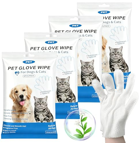 DabbOo Pack of 24 Pet Wash Mitts Pet Care Gloves Cleaning Gloves for Dogs for Pet Cleaning Deodorising Anti-Allergic Skin-Friendly