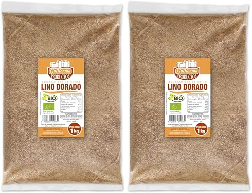 Guillermo | Semillas de lino dorado BIO - 1 Kg. | 100% ecológicas | Ácidos grasos Omega-3 y fibra | Reducción del colesterol (Paquete de 2)