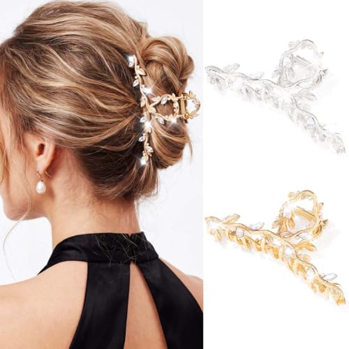 Reaky Strass-Haarspangen, goldfarbene Metall-Haarspangen, funkelnde Haarspangen, Haaraccessoires für Damen (Gold + Silber)