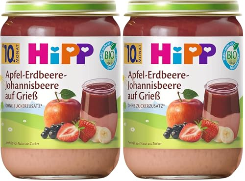 HiPP Apfel-Erdbeere-Johannisbeere auf Grieß, ab 10. Monat, (6x190g) (Packung mit 2)
