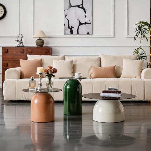 Couchtisch Set 3er Glas, Beistelltisch Hochglanz rund stapelbar 40/50/70cm | Gehärtetes Glas, Hochglanz-Sockel, 3er Set, Stapelbar, Kratzfest