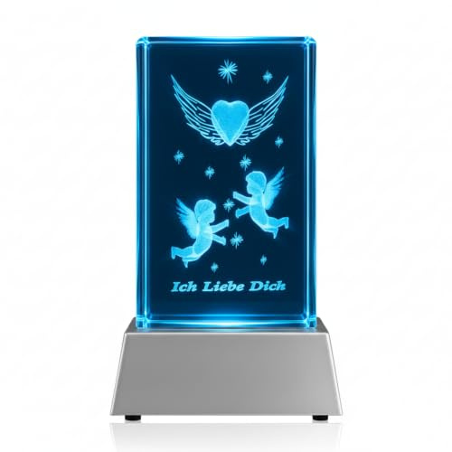Kaltner Präsente Stimmungslicht Kristall Glasblock mit 3D Gravur/Ich Liebe Dich Geschenke für Frauen, Männer/Jahrestag Geschenk für Sie, Ihn/Gravur Herz/Weihnachten