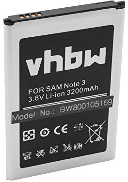 vhbw Akku kompatibel mit Samsung Galaxy Note 3 | SGH-N075, SCL22, Note 3 LTE, SC-01F, Note III Handy Smartphone Telefon (3200 mAh, 3,8 V, Li-Ion)