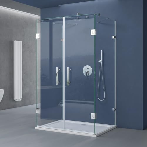 doporro U-Form Duschkabine 90x90x195cm Duschabtrennung 8mm ESG-Glas | Klarglas inkl. beidseitiger Easy-Clean-Beschichtung | Aluminium in Chrom | Ravenna40UK