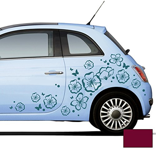 ilka parey wandtattoo-welt® Autotattoo Heckscheibenaufkleber Autoaufkleber Autosticker Outdooraufkleber Outdoorsticker Blumen Hibiskus Hawaiiblumen M1931 ausgewählte Farbe: *Beere*