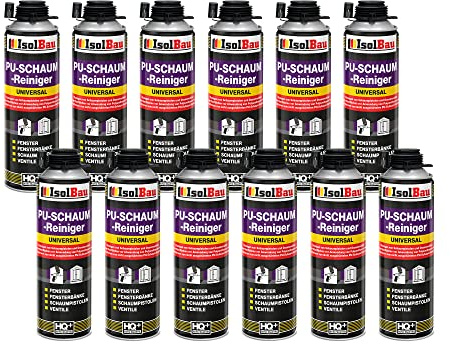 Isolbau PU-Schaum Reiniger - 12 x 500 ml Dose Schaumreiniger für PU-Schaumpistolen, Pistolenreiniger, Reinigungsmittel, Entfetter, Ventile & Oberflächen