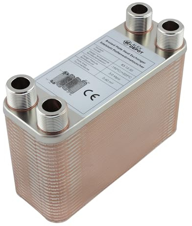 Edelstahl Plattenwärmetauscher B3-12-50 mit 4x 3/4 Zoll Anschluss – max. 90 kW, 4 m³/h Durchfluss für Heizung, Solar, Wärmepumpe