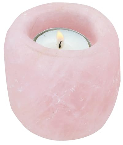 mookaitedecor Photophore en pierre naturelle de quartz rose brute pour bougie chauffe-plat ou plante aérienne, bijou de guérison pour la décoration de la maison ou du jardin