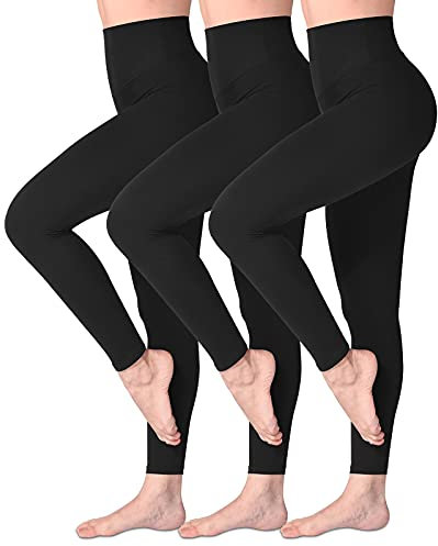 SINOPHANT High Waisted Leggings for Women, Buttery Soft Elastic Opaque Tummy Control Leggings, Plus Size Workout Gym Yoga(Black3,L-XL)