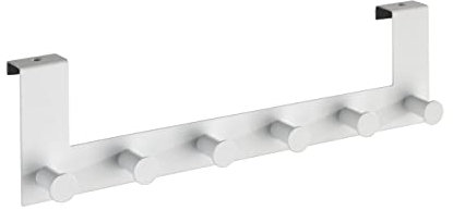 WENKO Perchero para puerta Celano - Colgador con 6 ganchos, para rebajes de puerta de hasta 2 cm, Acero, 39 x 11 x 5.5 cm, Blanco