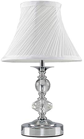 MiniSun | Modern Polished Chrome and Glass Touch Table Lamp with Pleated White Shade | Table Lamps, Home Décor & Improvement Essential | Includes Bulb [3000K Colour Temperature]