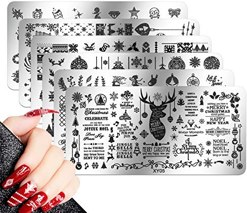 6Pcs Christmas Nail Stamping Plate, MWoot Placas Para Uñas, Nail Art Stamping Plantillas Uñas Decoracion Arte De Uñas Diy Del Clavo Del Sello Placas Estampado Manicura