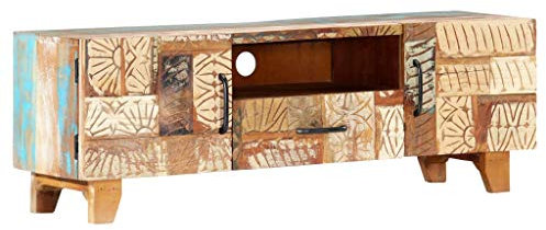 Festnight Mobile Porta TV Vintage in Massello di Recupero Con Cassetto e Ante, Mobile TV in Legno Massello 120x30x40 cm