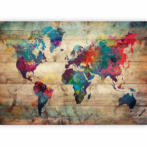murando - Papier Peint Panoramique Intissé, Carte du Monde, 350x256 cm | Fabrication EU, Tapisserie Murales Papier Peint, Revêtement Mural, Papiers Peints, Grand Poster Mural, Bois, Décoration