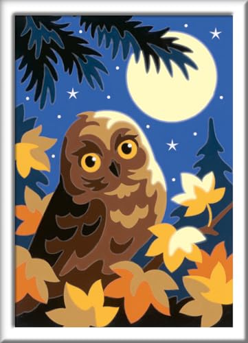 Ravensburger CreArt 28697 - Eule im Mondschein - Malen nach Zahlen ab 7 Jahre, Malset mit Rahmen, Pinsel und Acrylfarben, Geschenk für Mädchen und Jungen, Leuchtet im Dunkeln