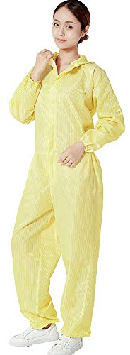 Schutzanzug mit Kapuze,elastischen Bündchen,Anti-Static Coveralls staubfreie Werkstatt Schutzkleidung mit Kapuze Overall Schutzkleidung,Gelb,XXL