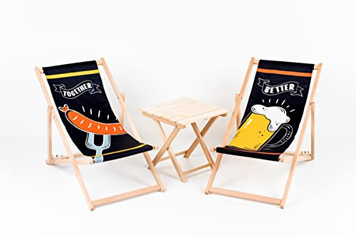 Merino Wool Hartholz Sonnenliege, Liegestuhl, Klappbar, Gartenliege Rückenlehne verstellbar leicht klappbar Garten Balkon Strand Holzklappstühle Naturholz Lounger (2, Better Together Beer)