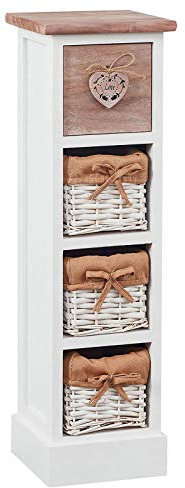 CARO-Möbel Schubladenkommode Flower Schubladenregal Standregal in weiß/braun mit 1 Schublade und 3 Körben