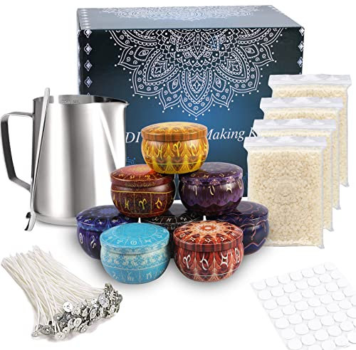 TEPENAR Kerzen Selber Machen Set für Erwachsene und Kinder-Kerzendochte *50,Soja Waxs,Kerzendosen *8,Kerzendocht Aufkleber,Kerzen Kunst Und Bastelbedarf Für Anfänger,Muttertag,Geburtstag