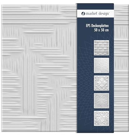 Deckenplatten aus Styropor EPS - Deckenpaneele leicht & robust im modernen Design - (20QM Sparpaket NORMA2 WEISS 50x50cm) Feuchtraum weiß Verkleidung
