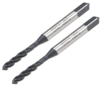 sourcing map Lot de 2 tarauds à goujure spirale M3 x 0,5, filetage métrique en acier rapide avec revêtement nitruré, tige ronde avec extrémité carrée, tolérance H2