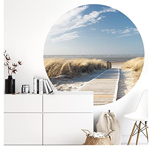 Grandora Wandtattoo Wohnzimmer Wandsticker Meer Strand rund modern Wandaufkleber Ostsee Maritim selbstklebend Schlafzimmer Wanddeko Wandbild Flur Dünen DL706-4