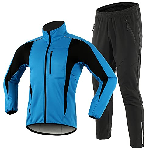 TDHLW Thermo Fahrradbekleidung Langarm Set Herren Winter Outdoor Windjacke Thermo Fleece Fahrradjacke Wasserdicht Atmungsaktiv Winddicht Regenjacke Fahrrad Mantel Hosen