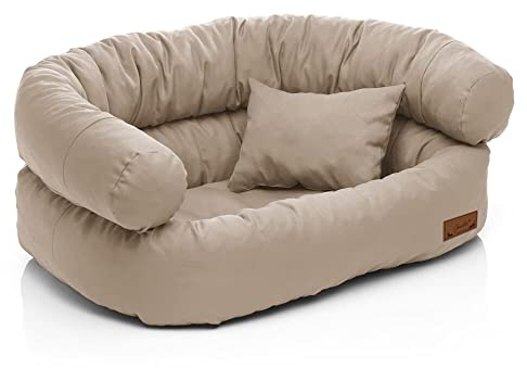 Juelle Hundebett - Großhundesofa, Abnehmbarer Bezug maschinenwaschbar, flauschiges Bett, Hundesessel Santi S-XXL (Größe: XL - 120x85 cm, Beige)