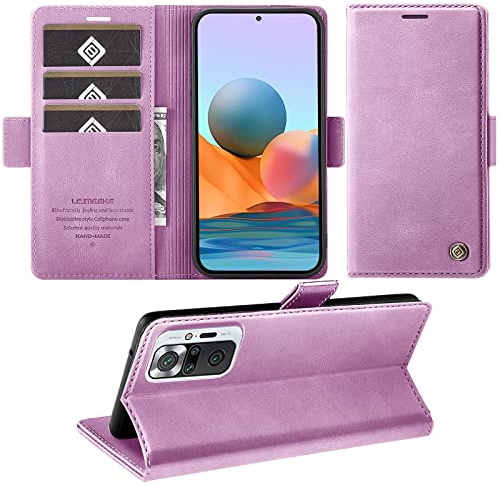Wezimoe Handyhülle für Xiaomi Redmi Note 10 Pro Hülle, Standfunktion Kartenfach Wallet Premium Leder Schutzhülle Flip Case Cover Stoßfeste Klapphülle Note 10 Pro 6,67 Zoll (Purple)