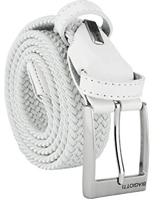 Biagiotti Cintura Elastica Intrecciata, Uomo e Donna, Con Inserti in Vera Pelle e Scatola Regalo
