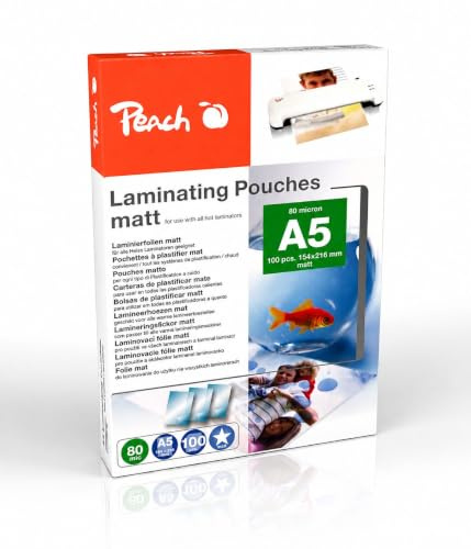 Peach Pellicole per laminazione A5 – 80 mic – 100 pouches – Opaco – scrivibile – Qualità premium per i migliori risultati di laminazione – Compatibile con dispositivi di tutti i produttori –